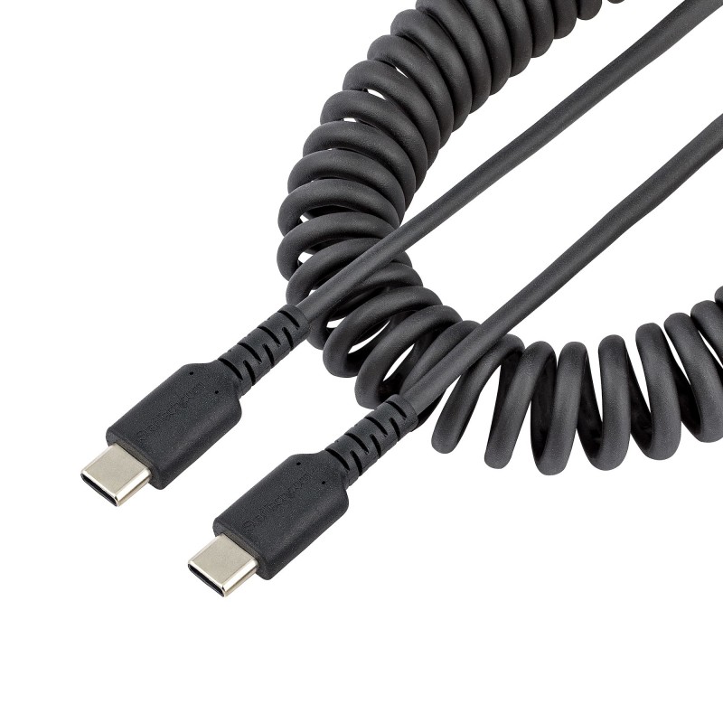 StarTech.com - Cable de 50cm de Carga USB C a USB C, Cable USB Tipo C Rizado de Carga Rápida y Servicio Pesado, Cable USB 2.0 US R2CCC-50C-USB-CABLE