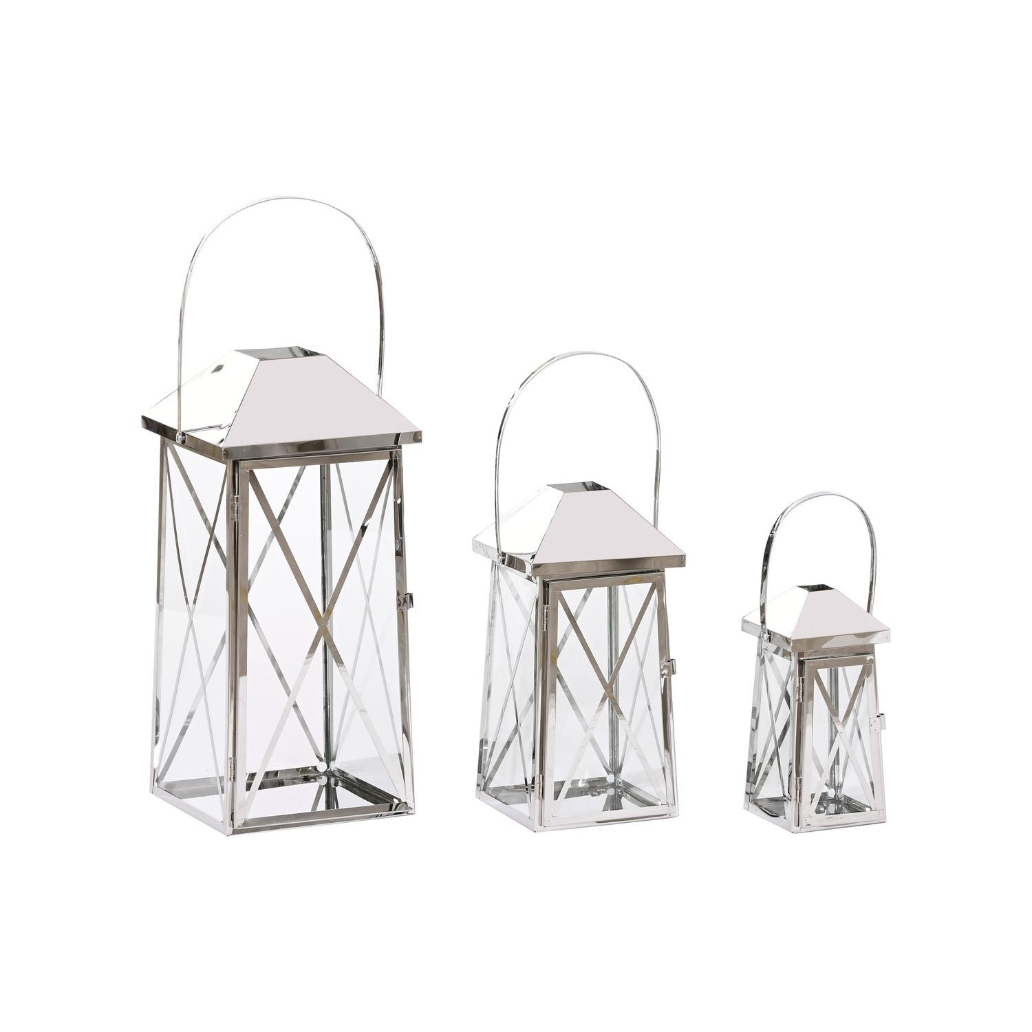 Farola Set 3 Acero Cristal 20X20X48 Asa Cromado El mejor complemento para tu hogar. - Fijalo -