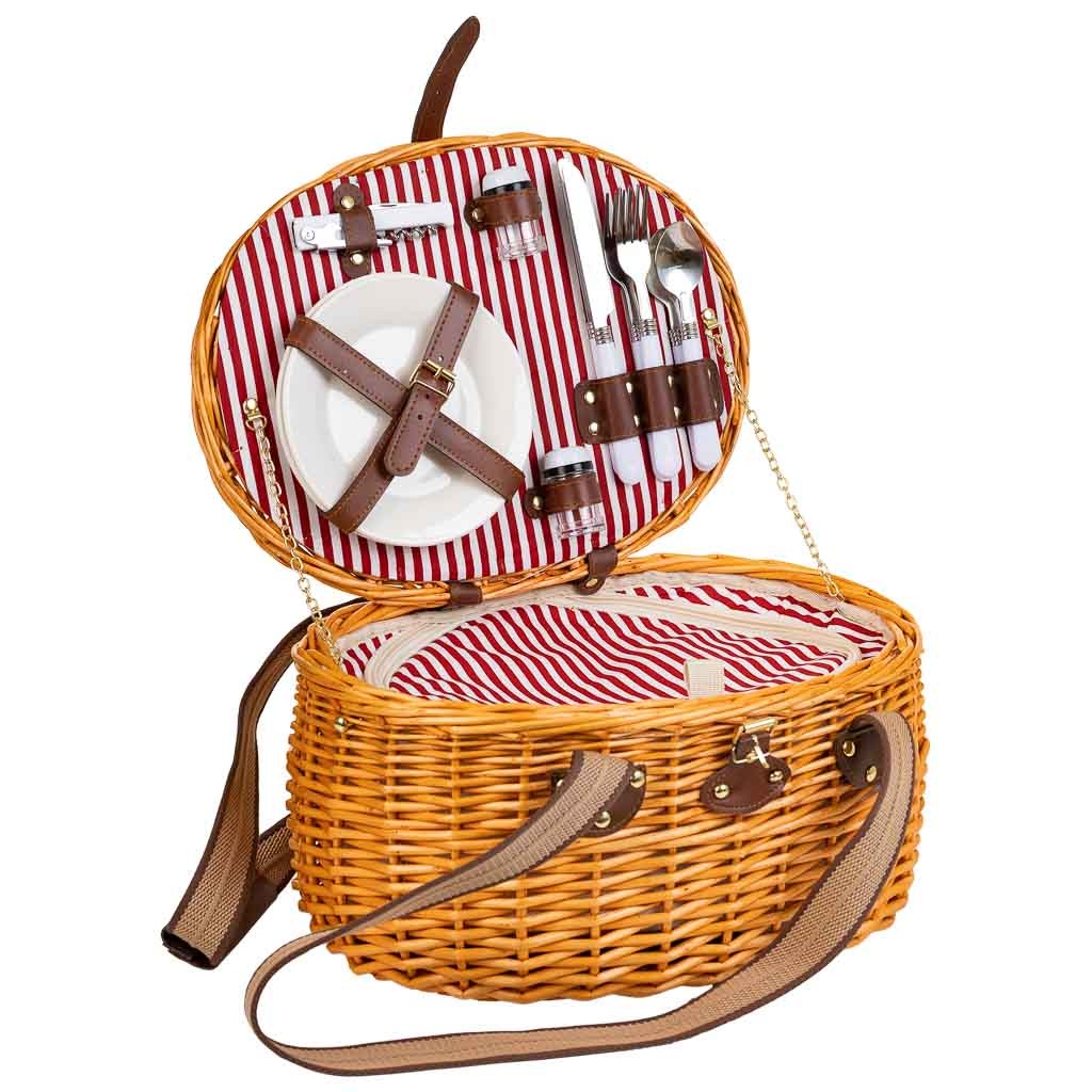 Wonderlust Deco - Cesta de picnic marrón y rojo 40x28x22 Marrón 40x28x22h cm