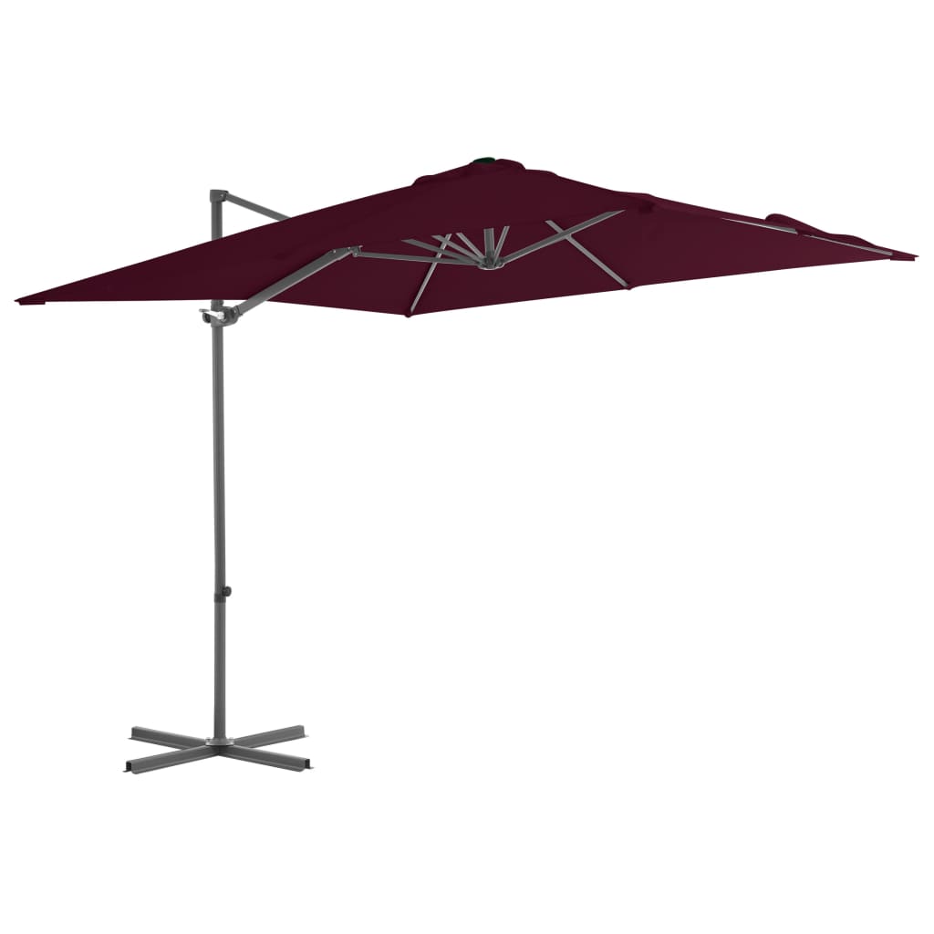 vidaXL Sombrilla jardín voladiza palo de acero burdeos 250x250 cm