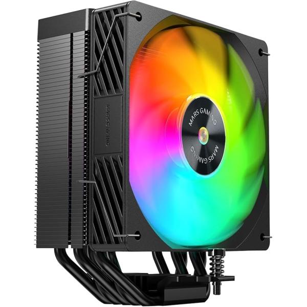 Mars gaming mcpu-x5argb disipador cpu con 280w de potencia - ventilador pwm de 120mm - iluminacion argb - 5 heatpipes hct - color negro