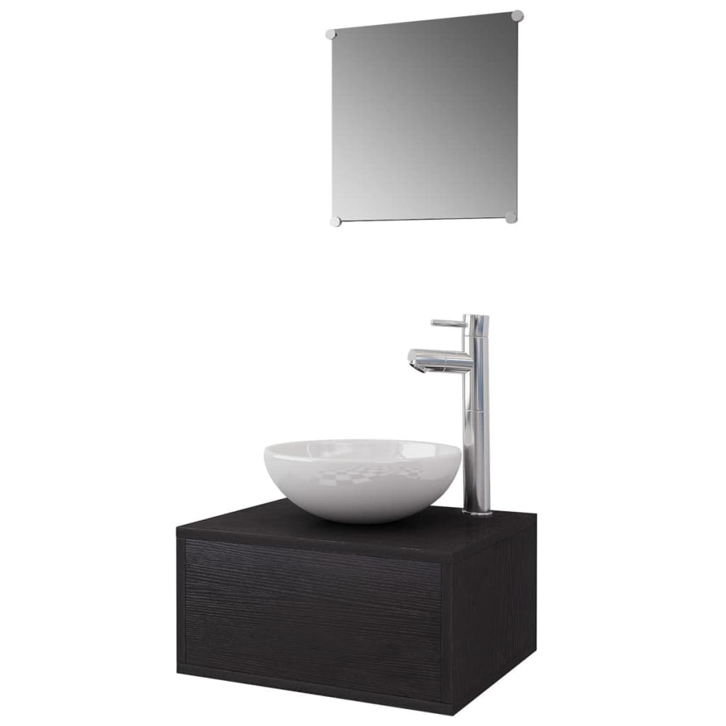 vidaXL Conjunto de muebles de baño con lavabo y grifo 4 piezas negro