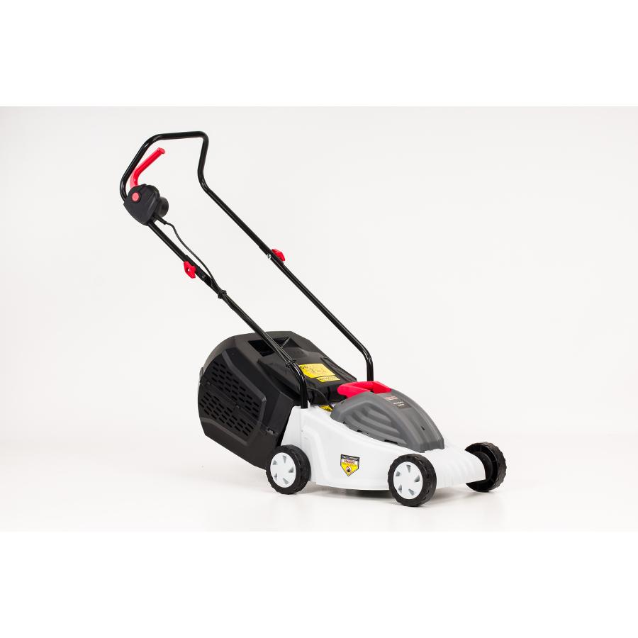 Cortacésped eléctrico 1200W, motor inductivo, 32 cm de corte, compacto y eficiente, ideal para jardines pequeños, fácil de usar y mantener.