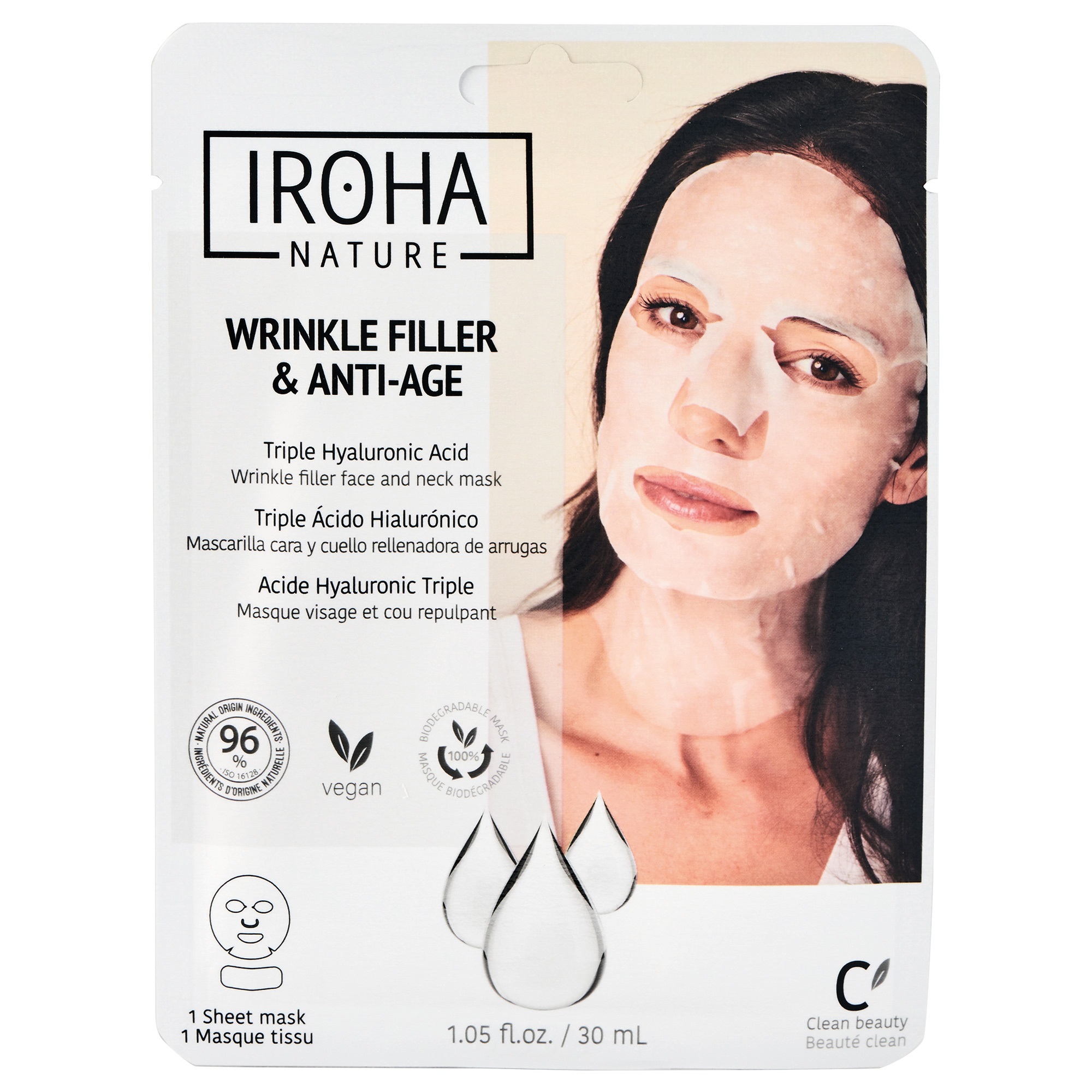 Mascarilla facial rellenadora-antiedad triple ácido hialurónico 30 ml Iroha Nature