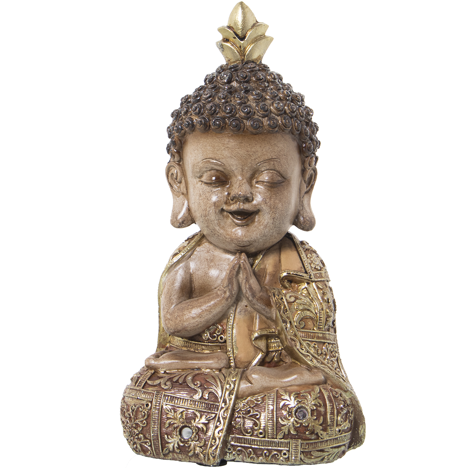Figura resina buda policromado 13x10x23cm