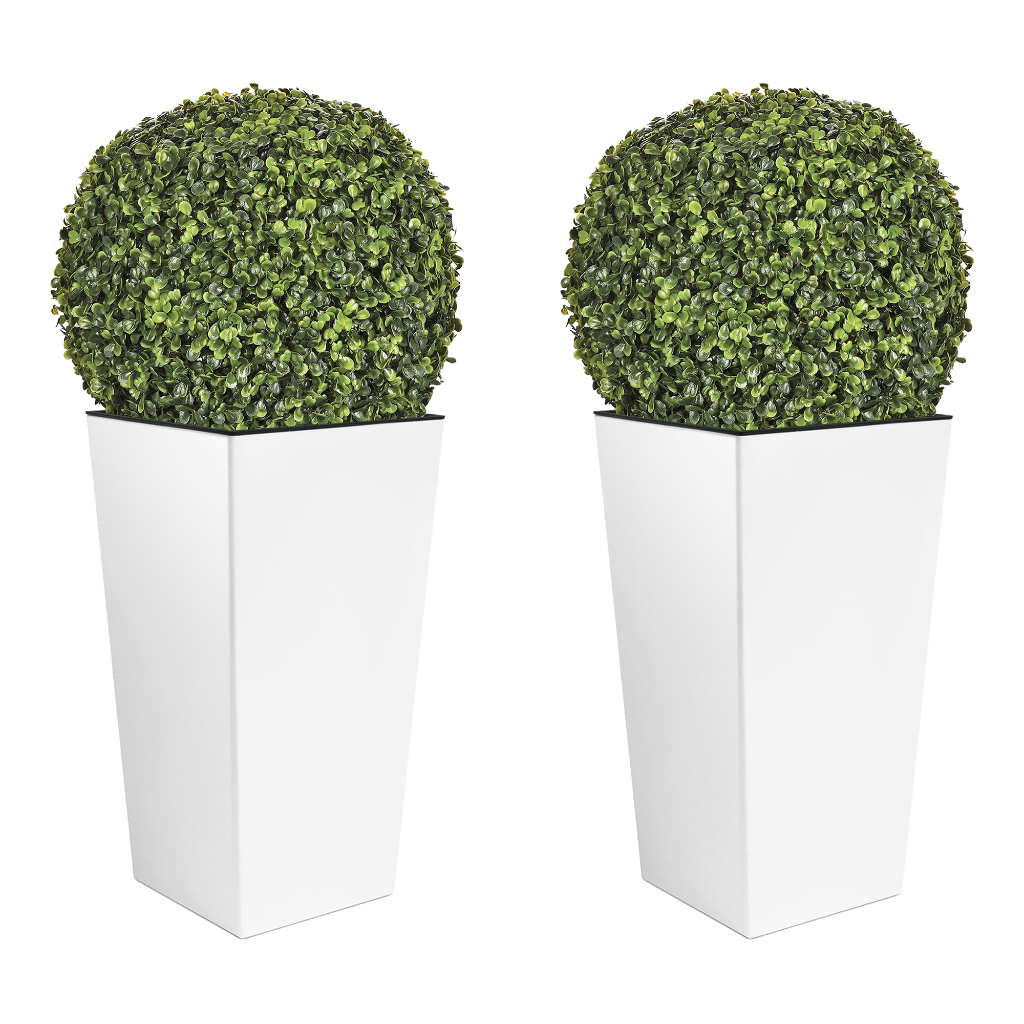 Wellhome Doble Set de Maceta Alta 35 L Prosperplast Urbi Square de Plástico Blanco con Depósito y Bola - Decoración Hogar y Jardín