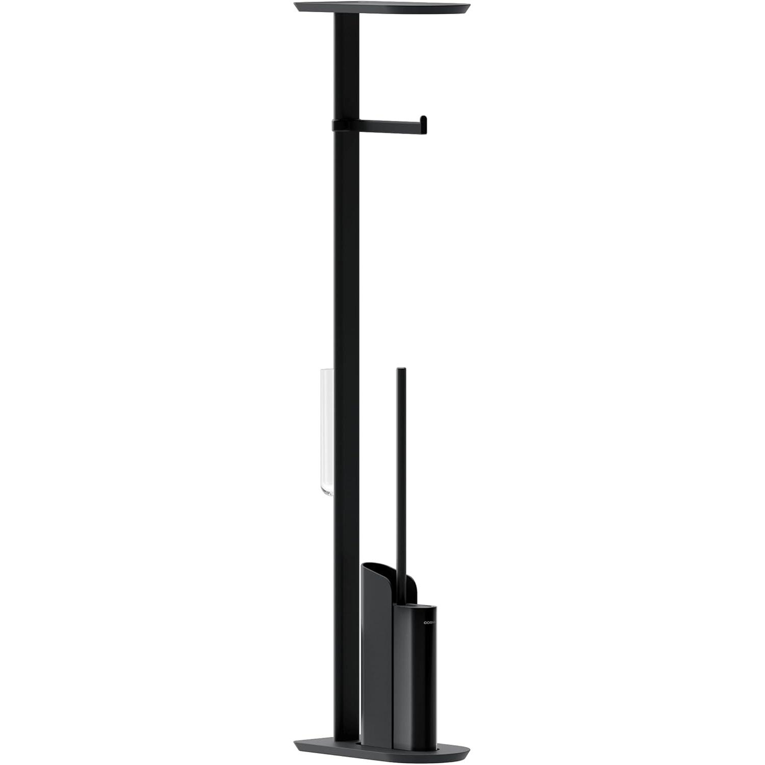 COSMIC Escobillero con portarrollo silicona baño Flat Slim Negro Mate