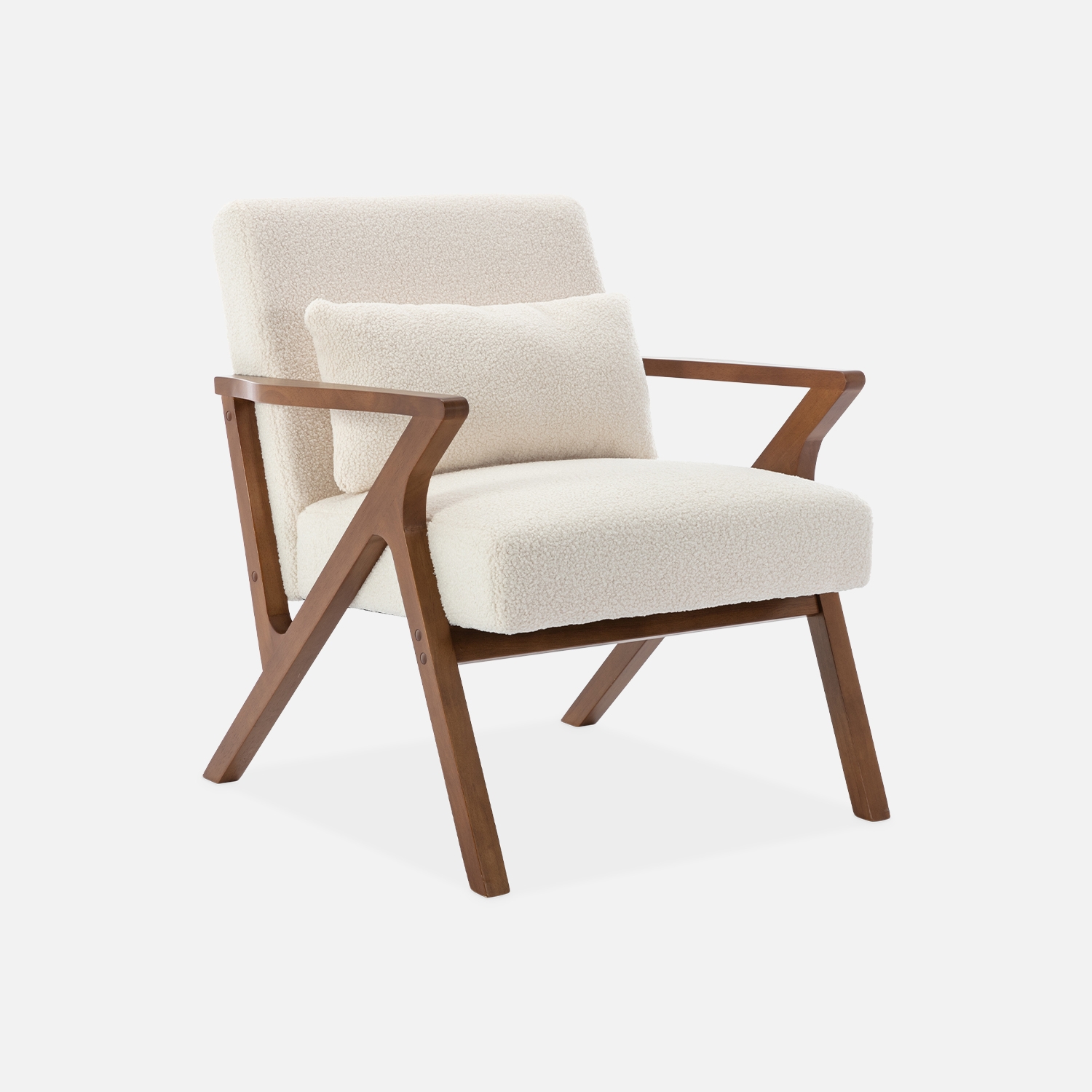 sweeek - Sillón escandinavo de madera de hevea y borreguito , Antoine borreguito , 70x75x81