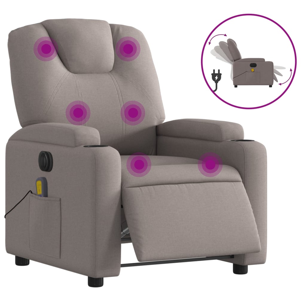 Vidaxl Sillón Reclinable de Masaje Eléctrico Tela Gris Claro