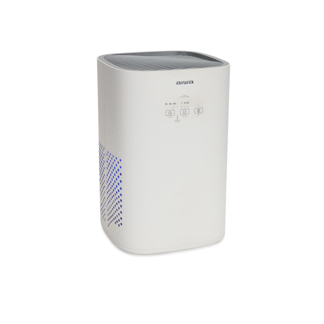 Purificador de Aire Aiwa PA-100: Filtro H13 HEPA, Ionizador, 99,95% Filtración, Ultra Silencioso, Temporizador, 3 Velocidades, UV LED, 17 m², Control Táctil, Blanco