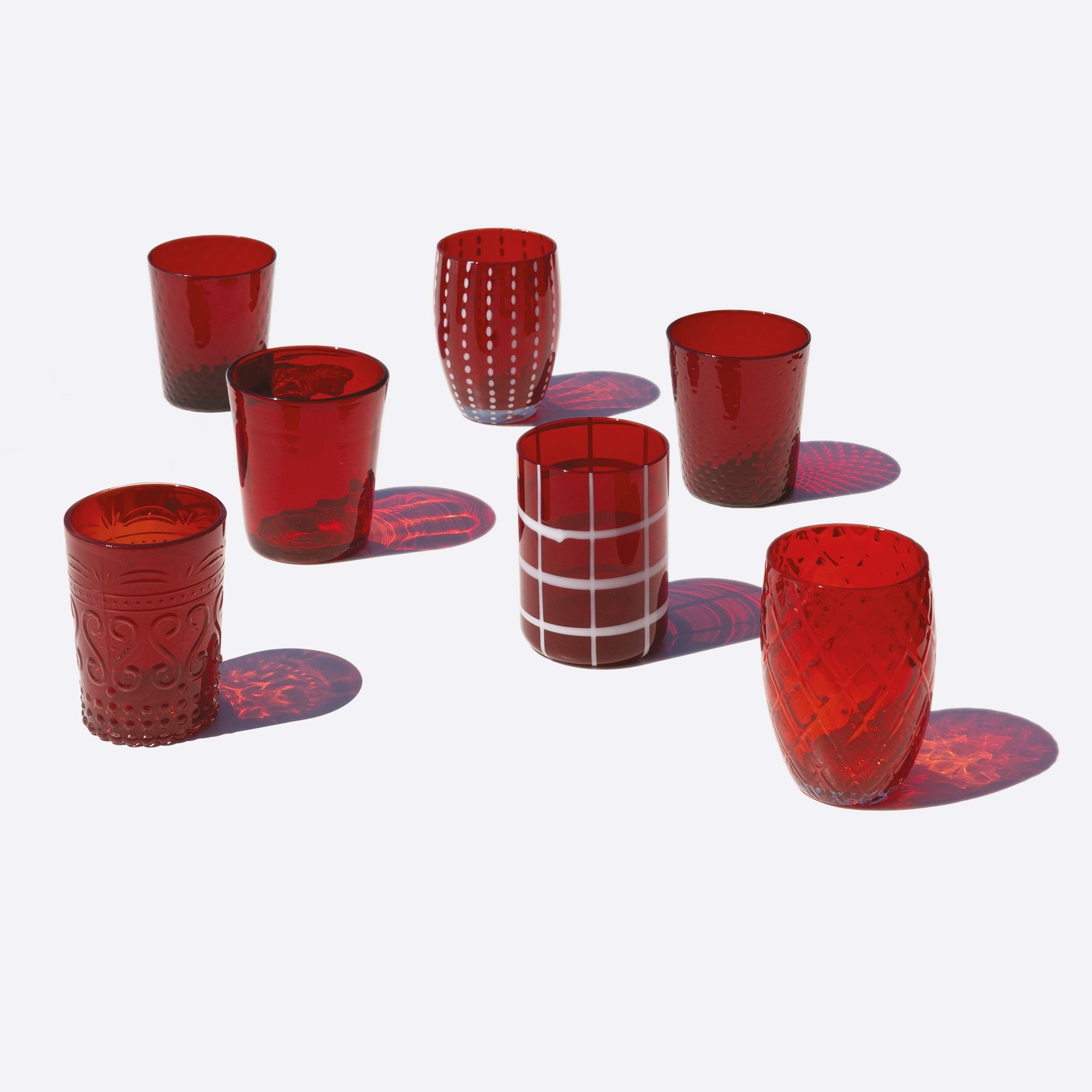 Zafferano Melting Pot Juego de 6 Vasos Monocolor - Rojo - Vidrio Soplado a Mano, 32 cl - Vasos Artesanos para Agua y Cócteles