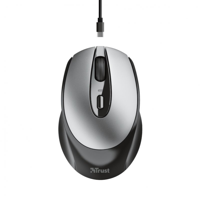 Trust Zaya Wireless Optical Mouse 1600 DPI, rechargeable with USB-C, 4 buttons, compact and ambidextrous design, perfect for PC and laptop use, eco-friendly with no battery waste.