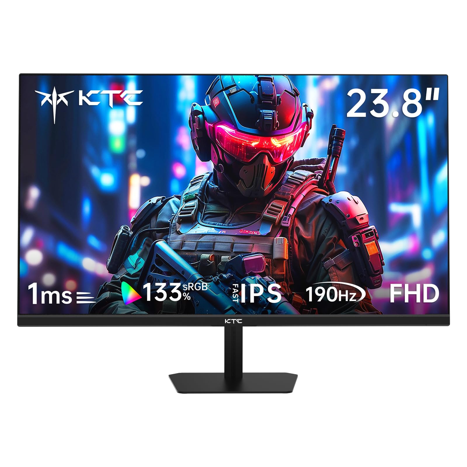 KTC Monitor Gaming de 24 Pulgadas, Fast IPS 190Hz, 1ms, 1080P FHD 1920 x 1080, Free Sync & G-Sync, 133% sRGB, HDR10, reducción de luz Azul, VESA, 2 x HDMI2.0, 2 x DP1.4, H24F8