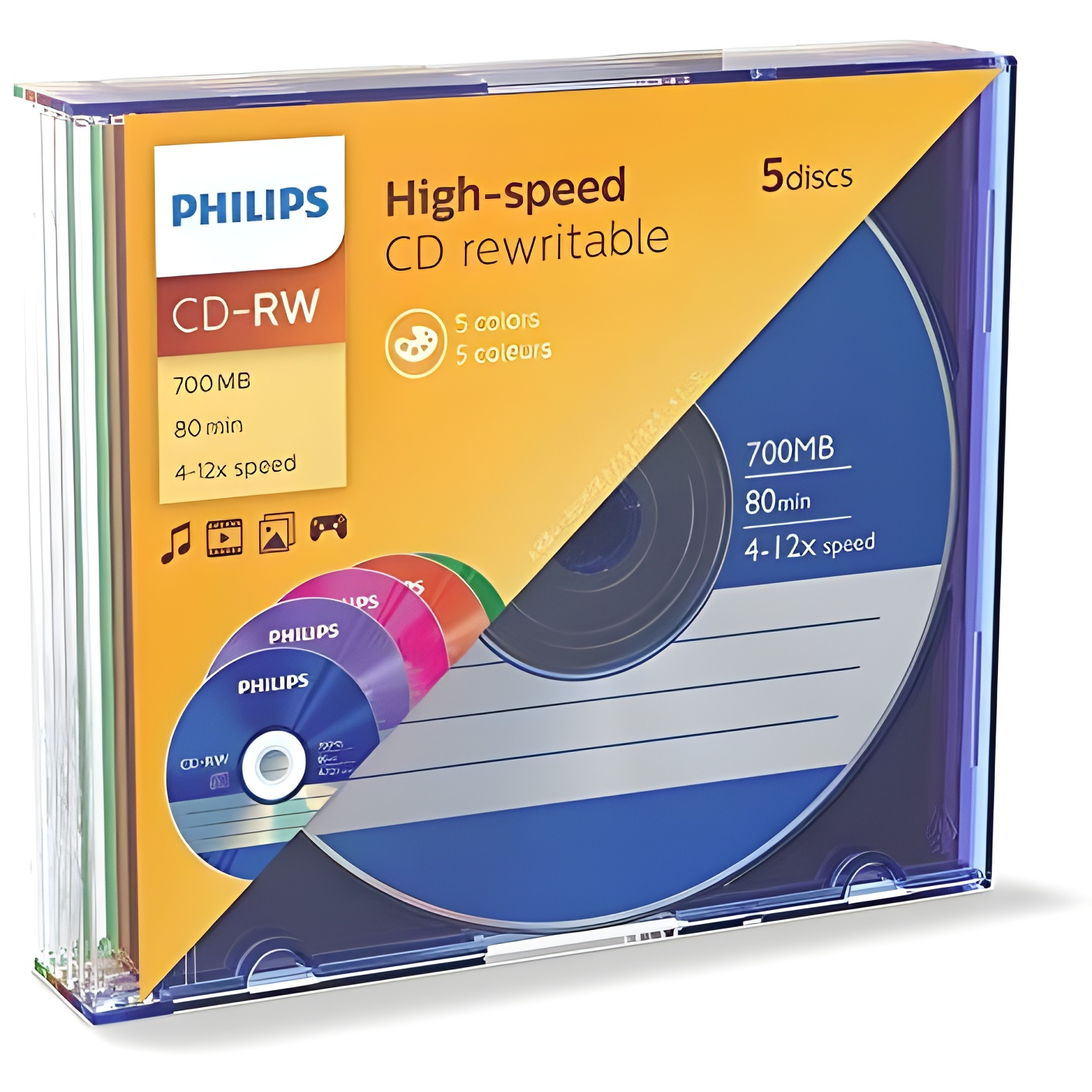 Philips CD-RW CW7D2CC05/00-Virgin CD-RW (CD-RW, 700 MB, 80 min, Pack of 5