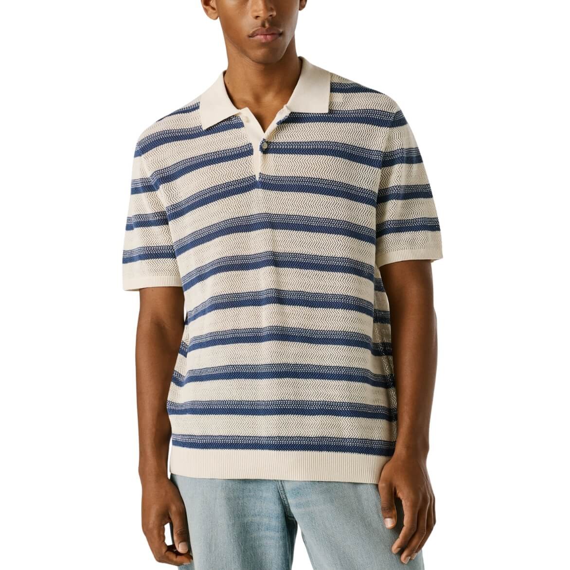 Polo De Punto Calado Florian Estampado Rayas Azul De