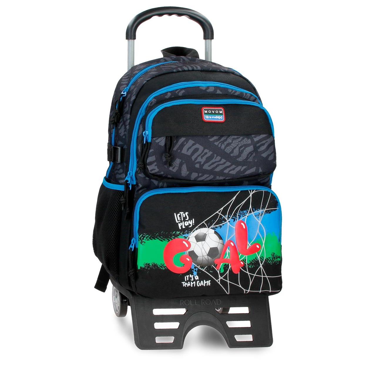 Mochila escolar con carro Movom Offside 32x45x19cm Negro