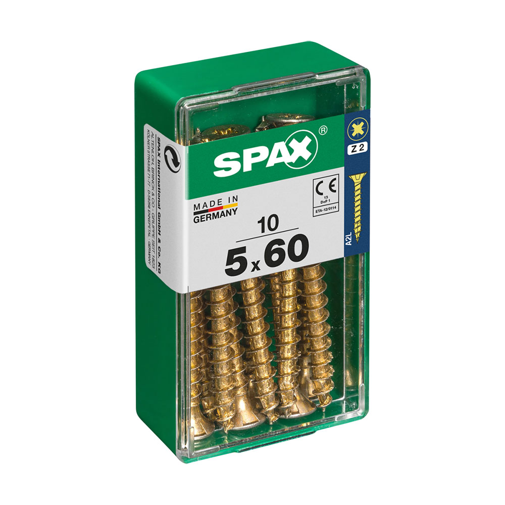 Caja 10 uds. tornillo madera spax cab. plana yellox 5,0x60mm spax