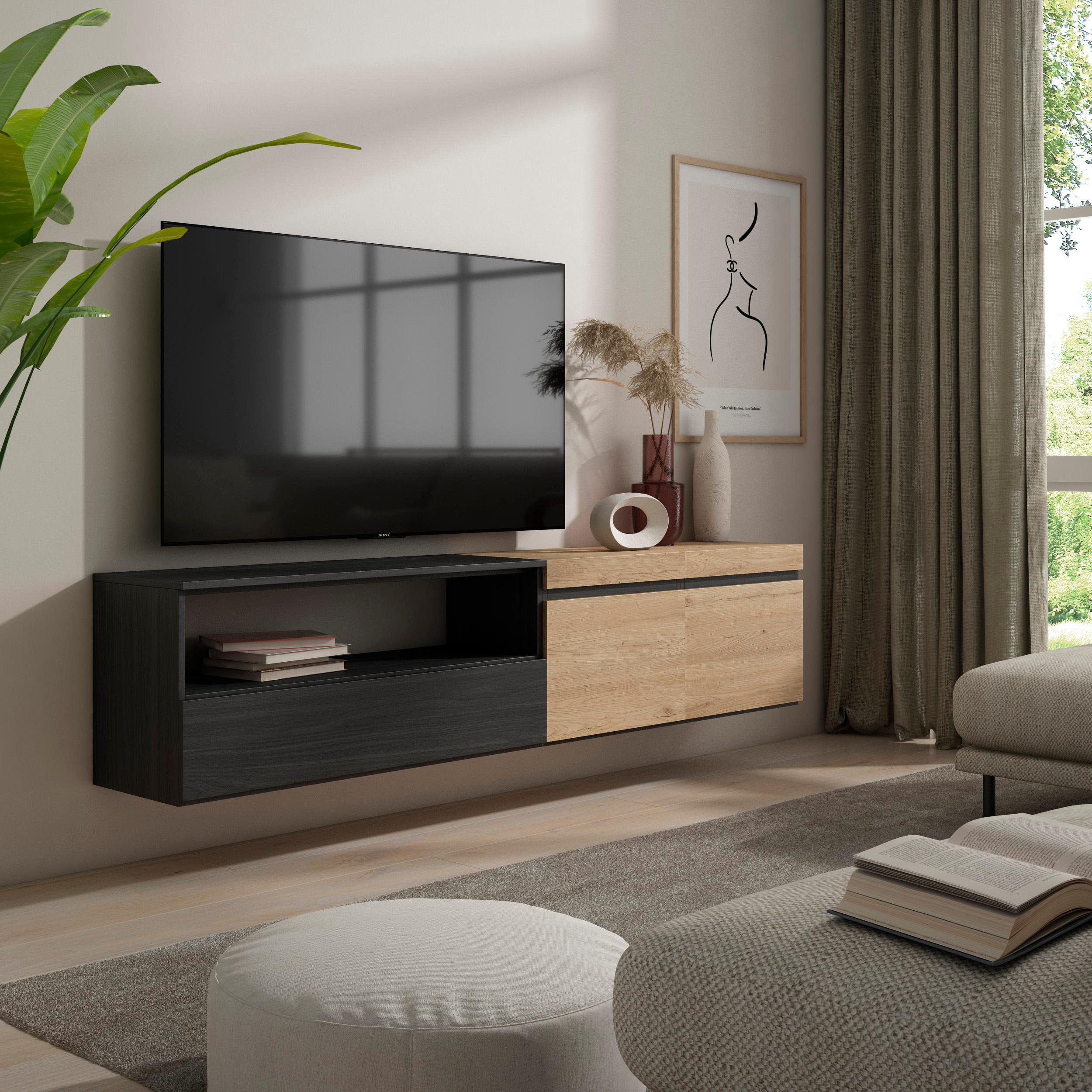SKRAUT HOME - Skraut Home - Mueble de Televisión en melamina de alta calidad - Veteado de madera - Tacto poroso - Estilo Moderno Elegante