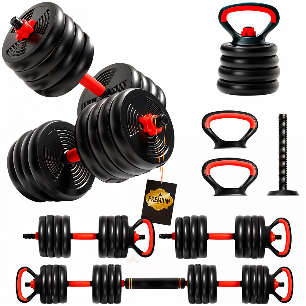 Mancuernas ajustables 2 en 1 de 10 kg a 50 kg - juego de pesas con discos recubiertos, barra recta antideslizante para gimnasio, fitness y musculación. MANIBOOM