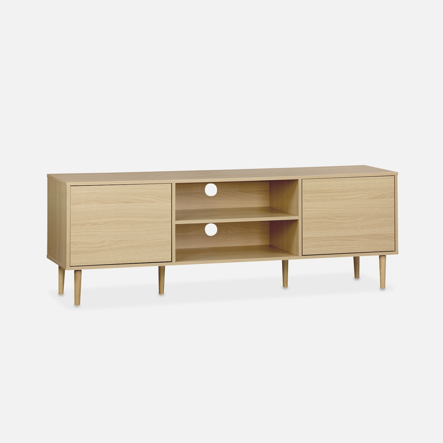 sweeek - Mueble TV efecto madera con 2 niveles y 2 puertas,160cm , Mika , 160x40x56