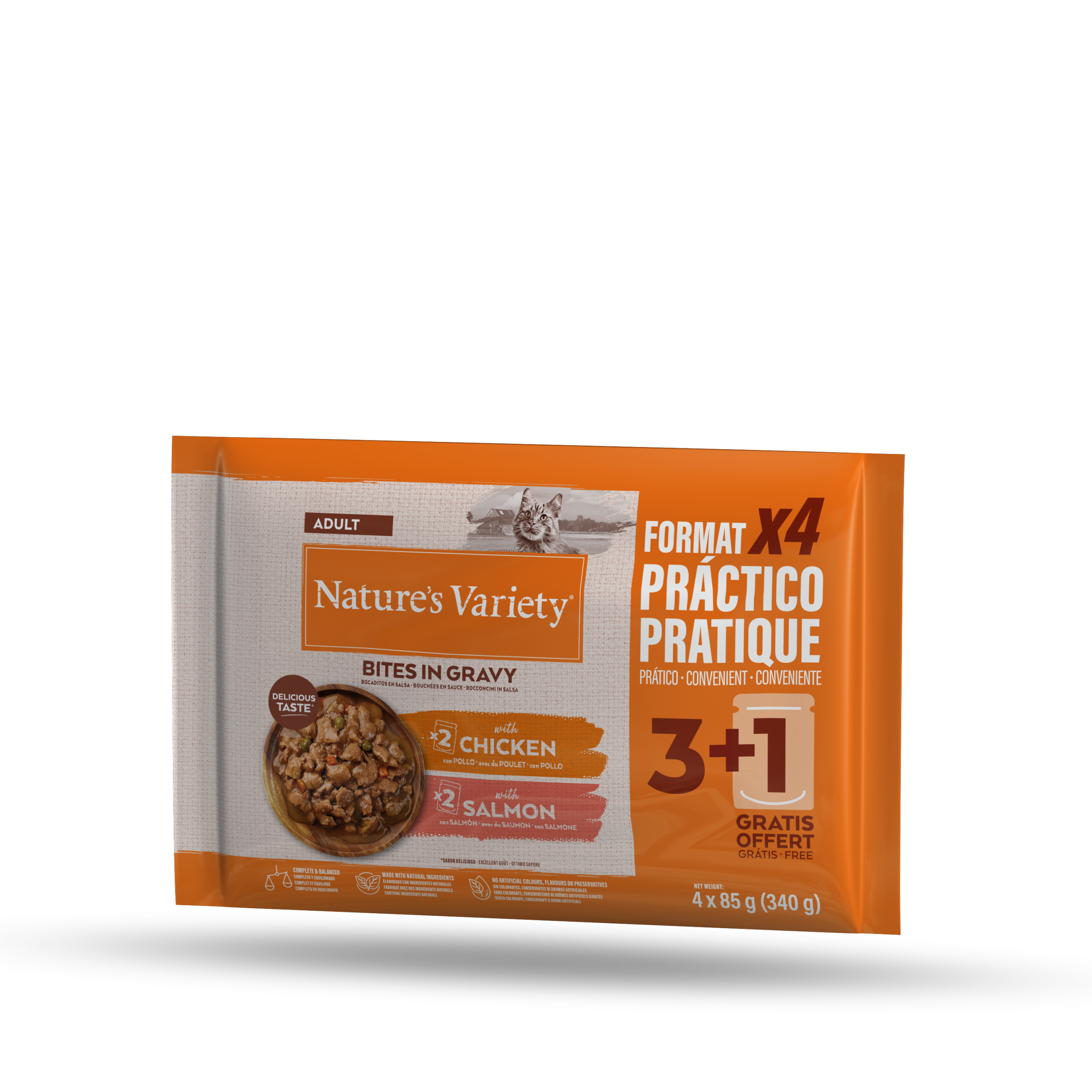 Nature's Variety Multipack Bocaditos en Salsa para Gatos de Pollo (2 Ud) y Salmon (2 Ud) - 4x85 g