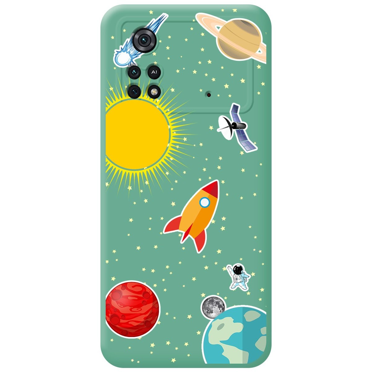Funda Silicona Líquida Verde para Xiaomi POCO M4 Pro 4G diseño Espacio Dibujos