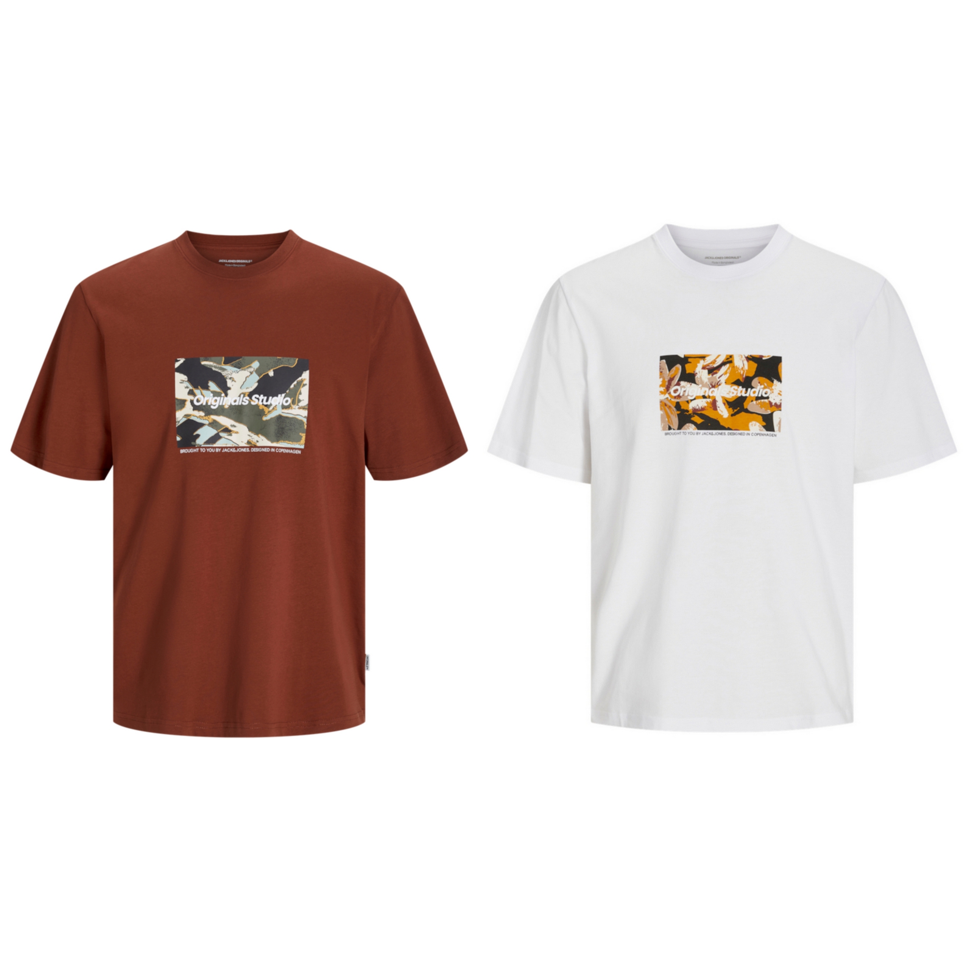 Jack & Jones Hombre Pack 2 Camisetas de Algodón logo estampado Moda Casual Informal PACK A