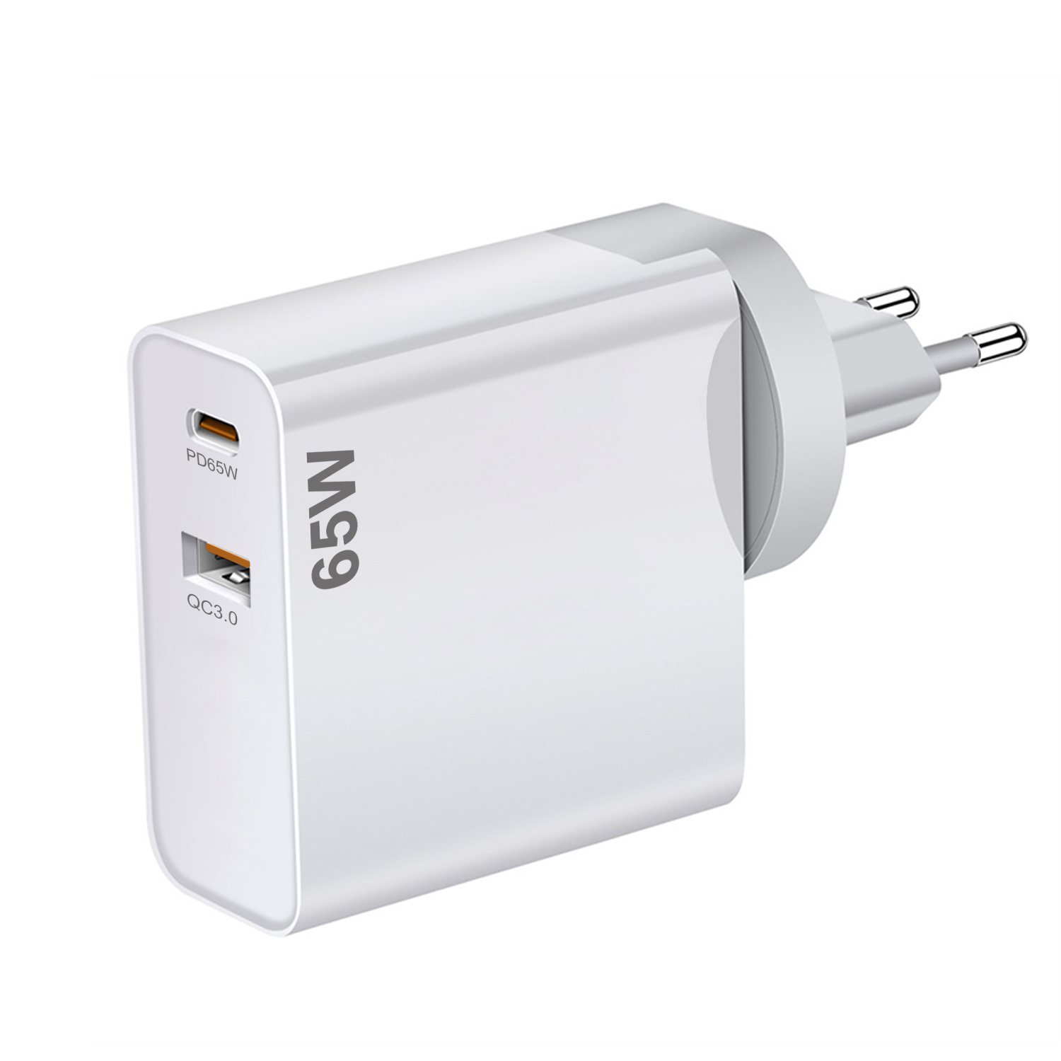 DAM. Cargador USB PD65W, QC3.0 18W. Enchufe: US/EU 6x3x6,5cm
