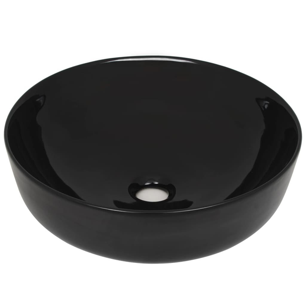 vidaXL Lavabo redondo de cerámica negro 41,5x13,5 cm