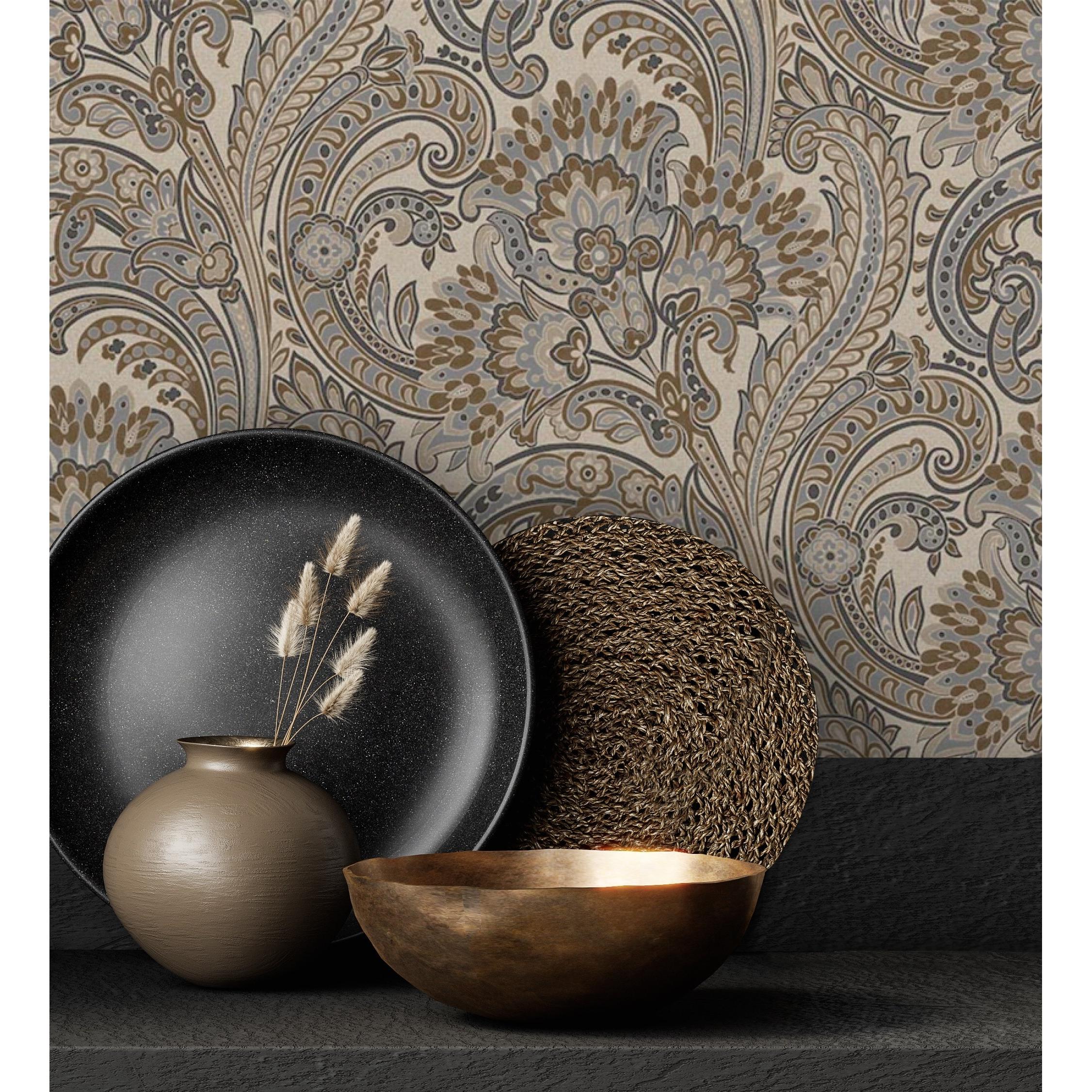 Papel pintado vinílico cachemir floral hindú con relieve efecto textura de tela - Tamil Etnik 676353 de GAULAN - Rollo de 10 m x 1,06 m