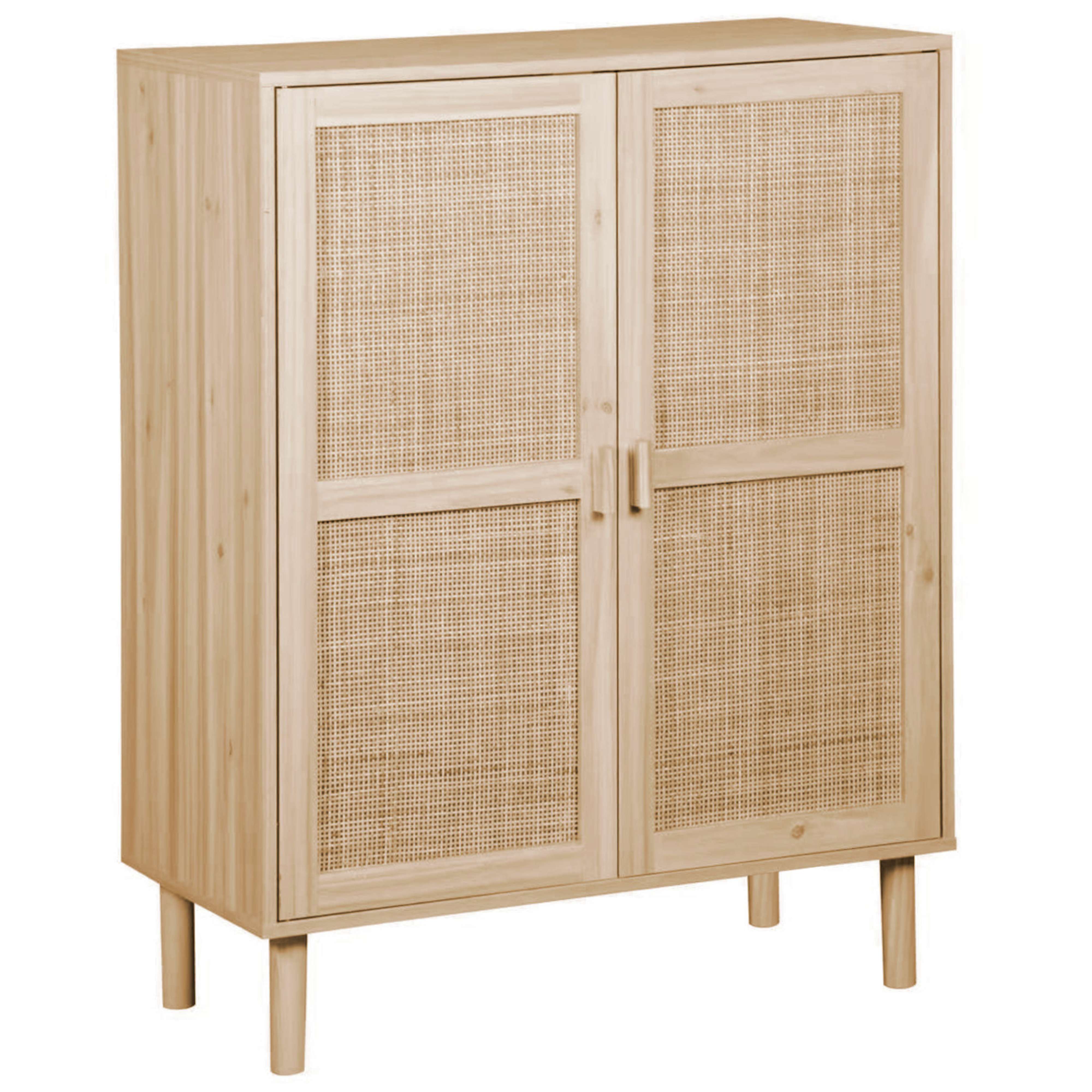 Miroytengo Mueble Auxiliar Pequeño Décor Pino y Ratán 80x100x40 cm