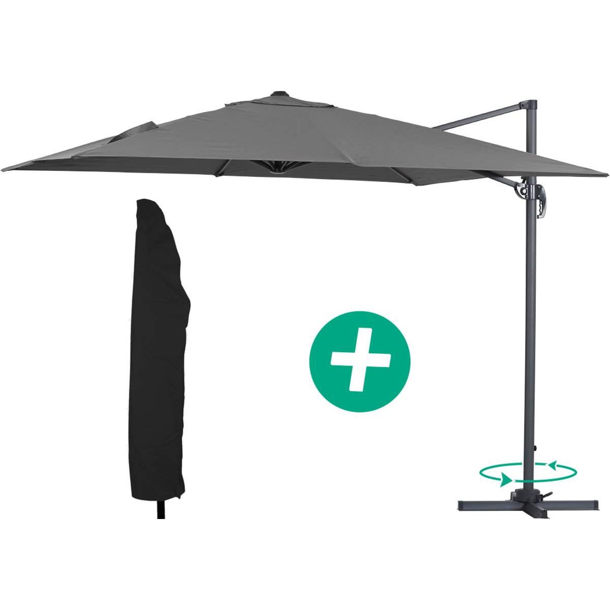 Habitat y Jardin - Parasol Lateral de jardín Alu "Sun 3" – Cuadrado – 3 x 3 m – Gris + funda protectora
