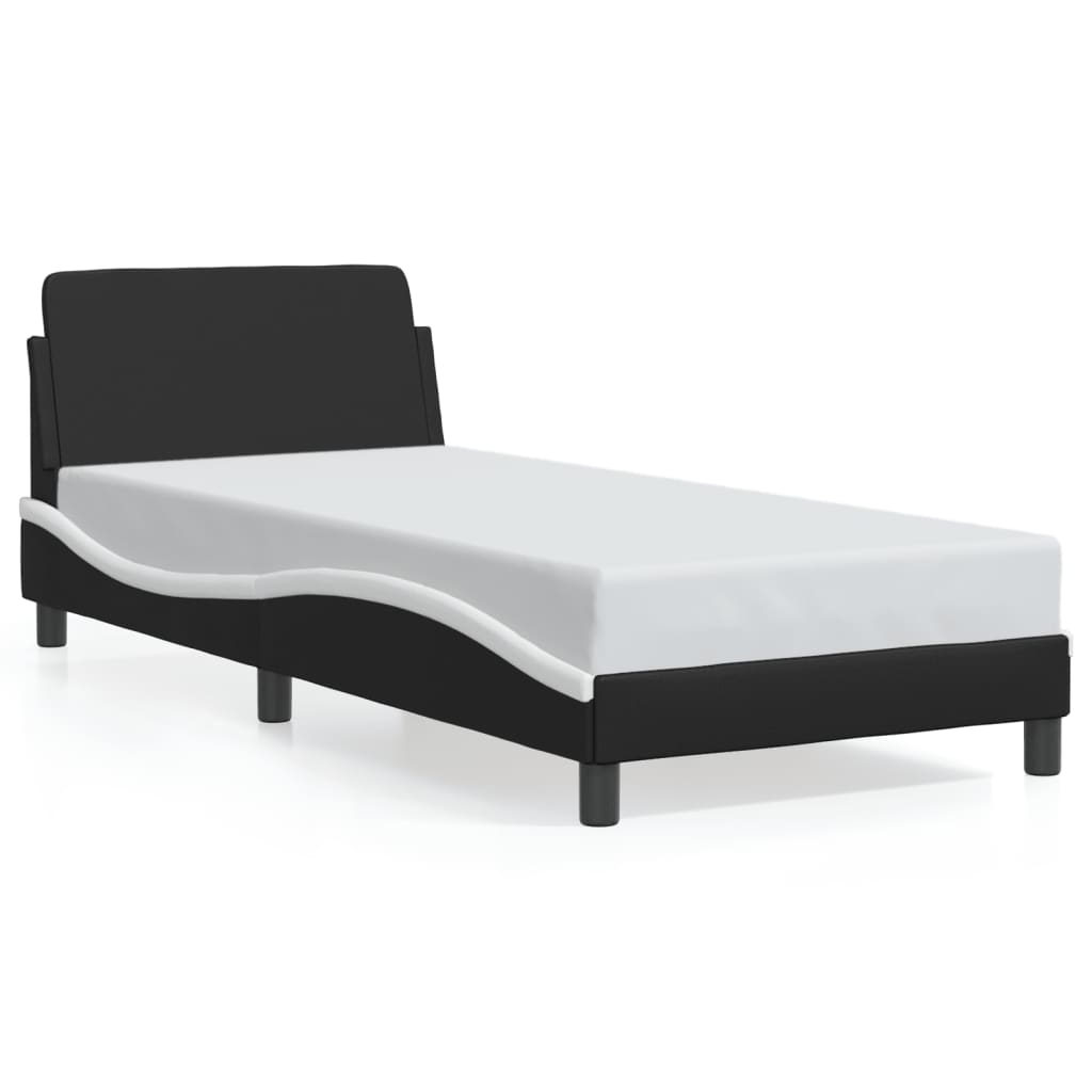 vidaXL Estructura de cama Dover cuero sintético negro blanco 90x200 cm