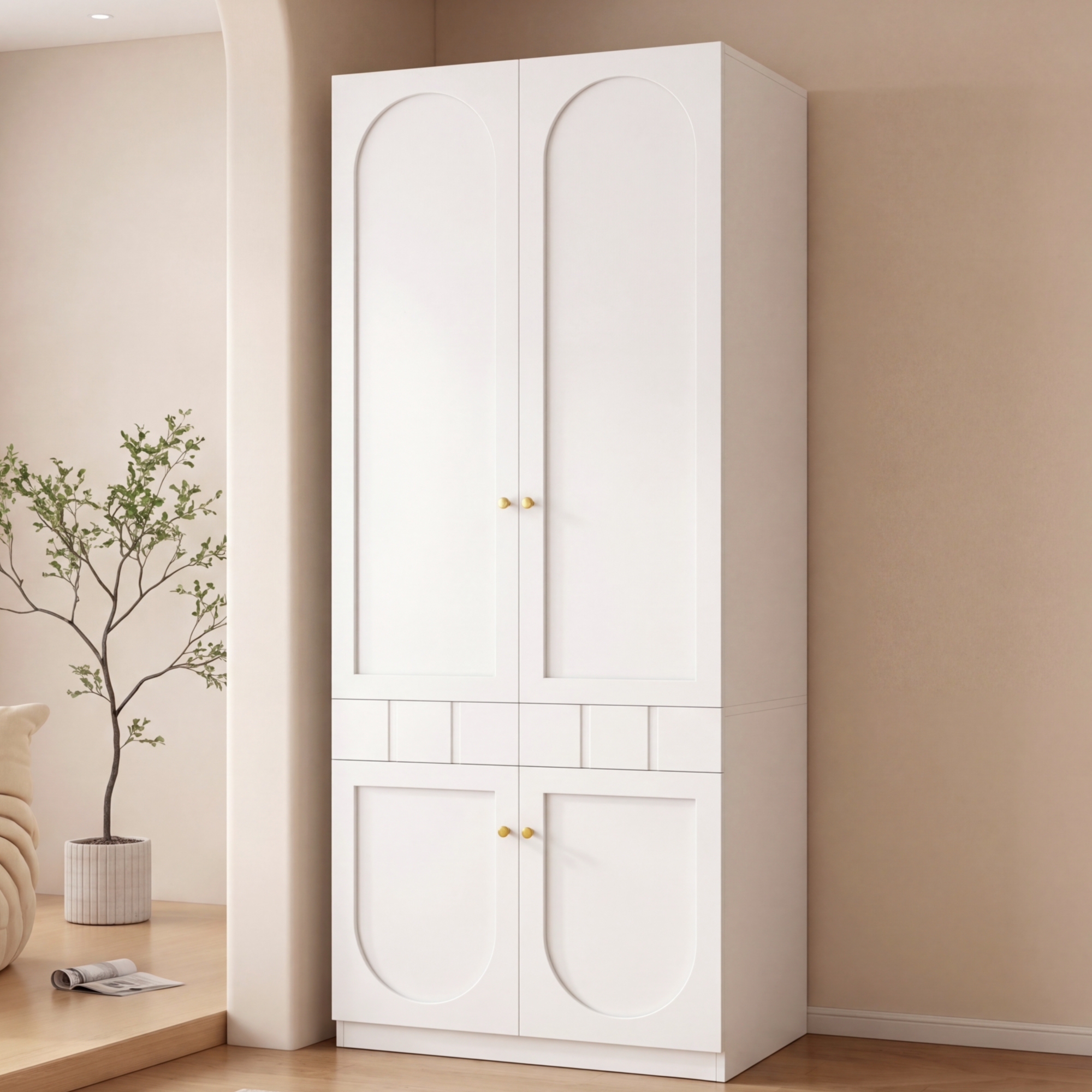 Armoire blanche 2 portes avec penderie et tiroirs 80 x 50 x 200 cm