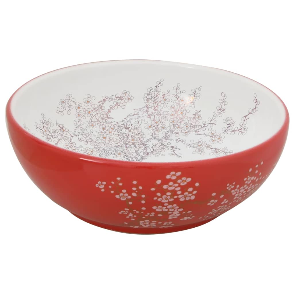 vidaXL Lavabo sobre Encimera Redondo Lavamanos de Baño Cerámica Color Azul,  Blanco y rojo,  Gris oscuro y mas