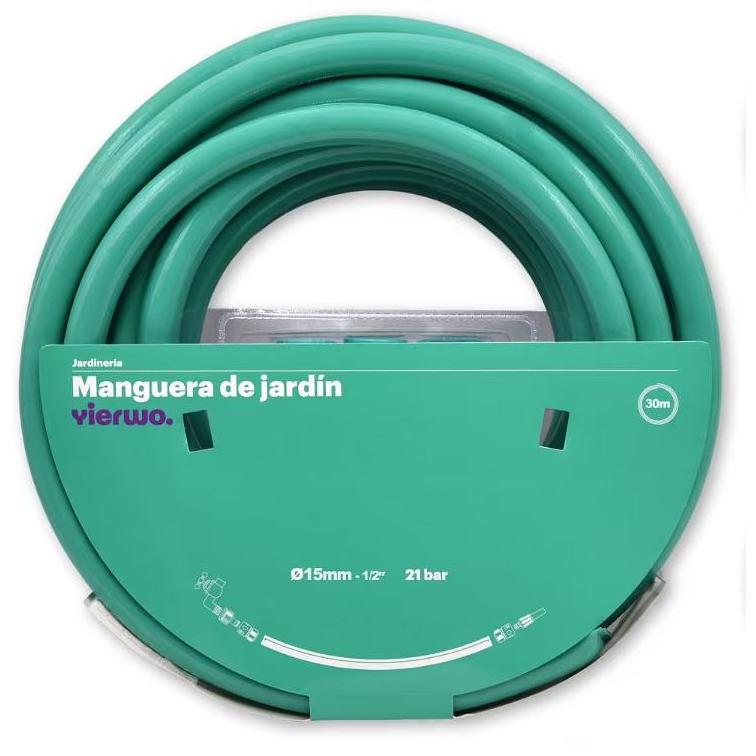 Manguera de Jardín 1/2" (15 mm) de 30 Metros con Conexiones y Boquillas para Riego - Reforzada 3 Capas, Resistencia a 21 bar