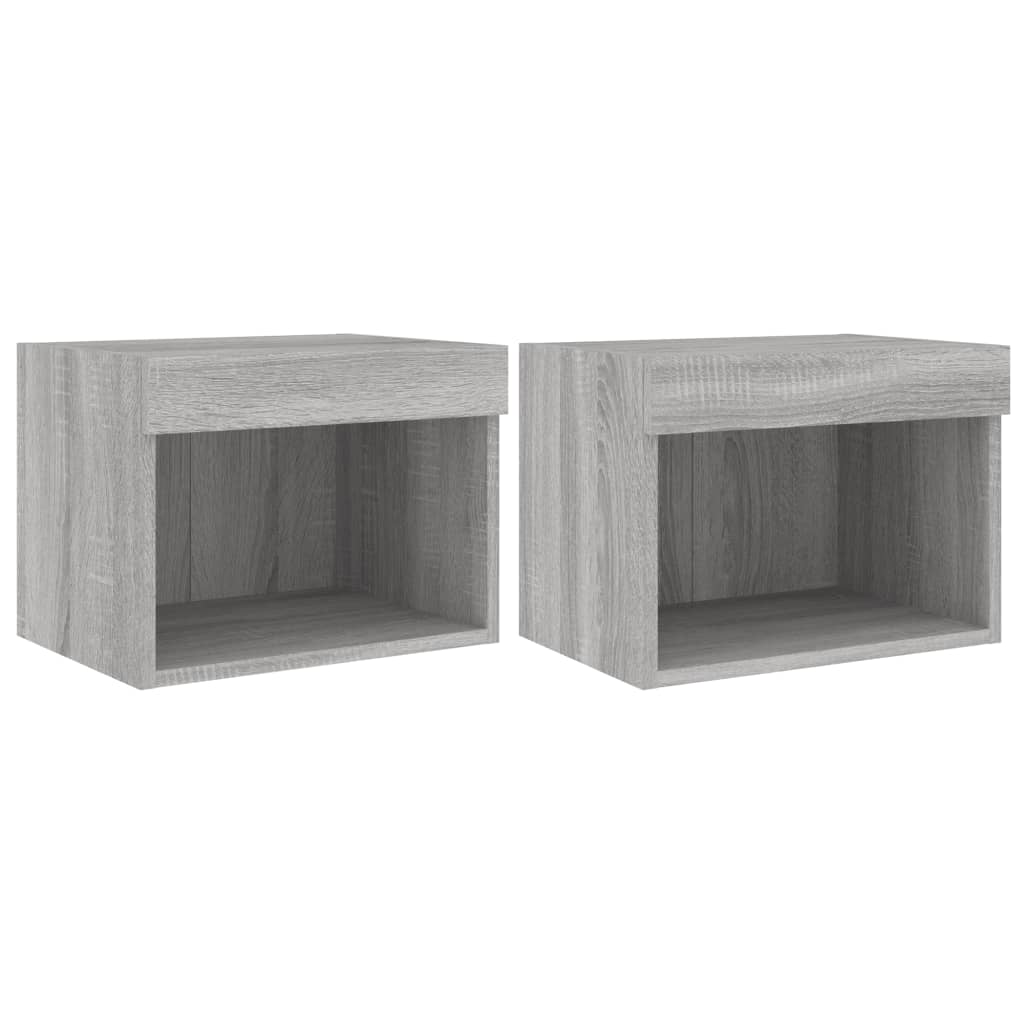 vidaXL Mesitas de noche de pared con luces LED 2 uds gris Sonoma
