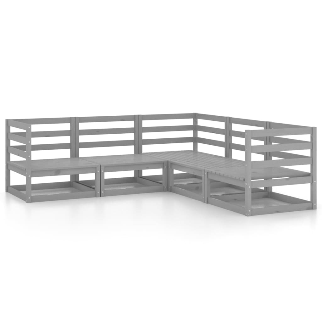 vidaXL Muebles de jardín 5 piezas gris madera de pino maciza