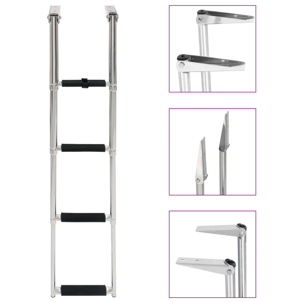 vidaXL Escalera de Embarque Plegable Acero Inoxidable de Barco Dimensiones 28.3 x 59.6 cm, 28.3 x 87.9 cm, 28.3 x 115.6 cm