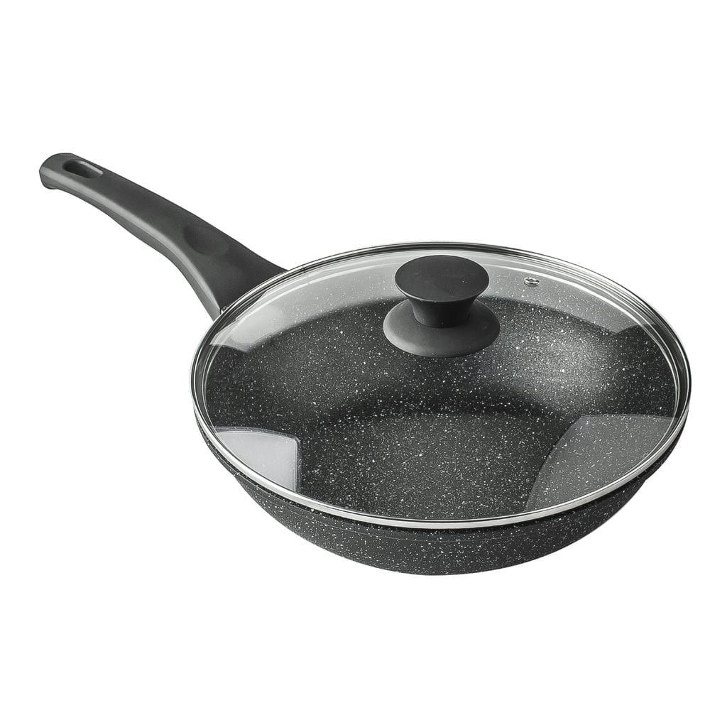 Sarten honda con tapa - Wok en aluminio fundido de gran espesor de 28cm - Adecuado para vitrocerámica, gas, eléctrica, inducción.