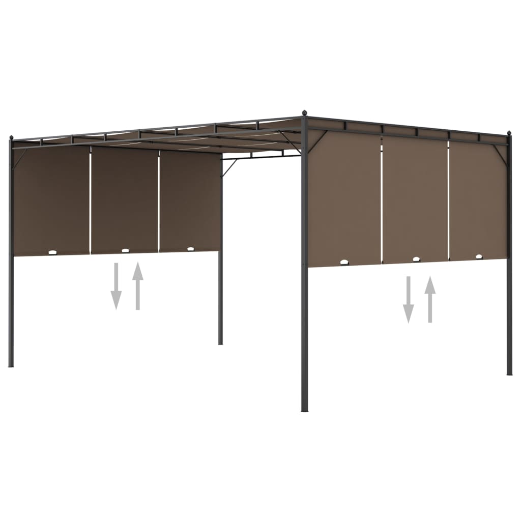 vidaXL Cenador de Jardín con Cortina Lateral Gris Taupe Pérgola Dimensiones 3 x 3 x 2.25 m, 4 x 3 x 2.25 m
