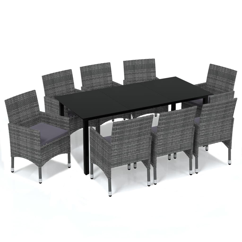 vidaXL Set de muebles jardín 9 pzas con cojines ratán sintético gris