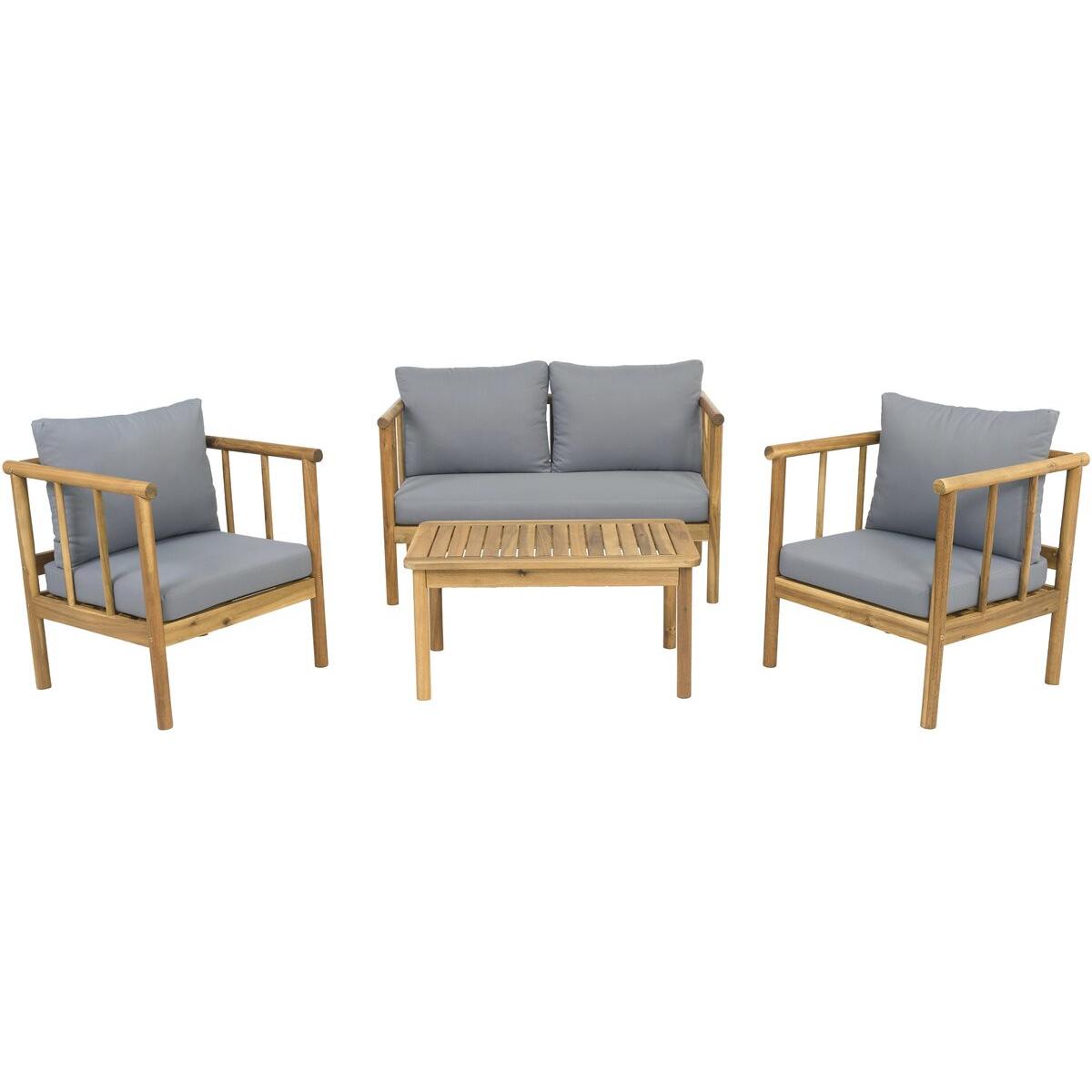 Habitat y Jardin - Conjunto de muebles de jardín de madera "Milano" con cojines - 4 plazas - Gris