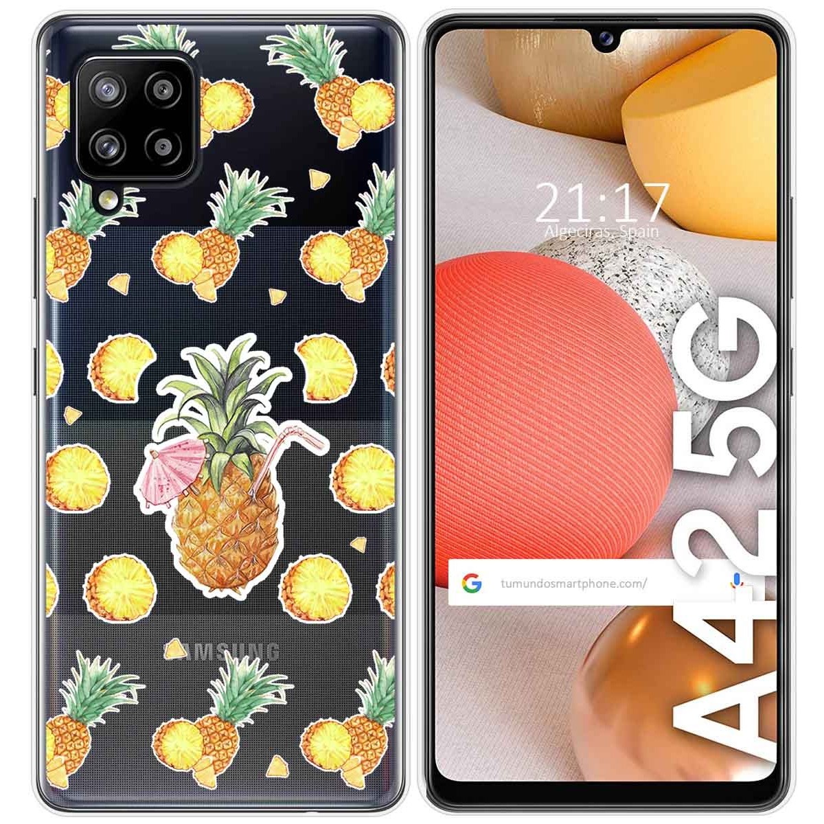 Tumundosmartphone Funda Gel Transparente para Samsung Galaxy A42 5G diseño Piña Dibujos