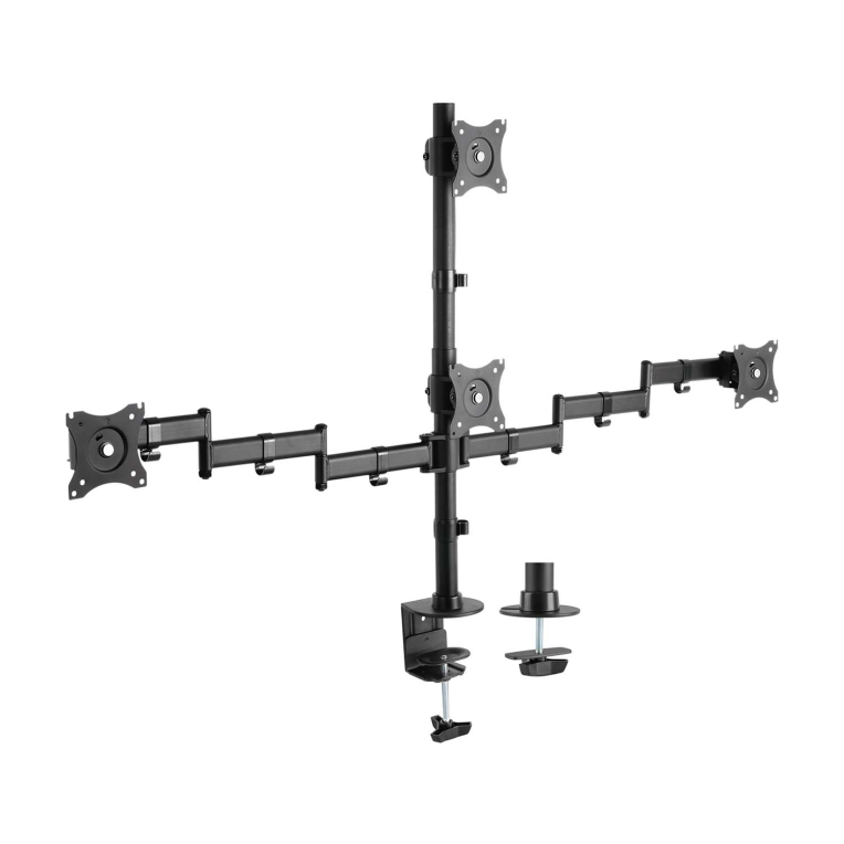Soporte de monitor AISENS DT27TSR-379 para 4 monitores 13-27” giratorio, inclinable, VESA 100x100mm, 8kg por brazo, acero, negro