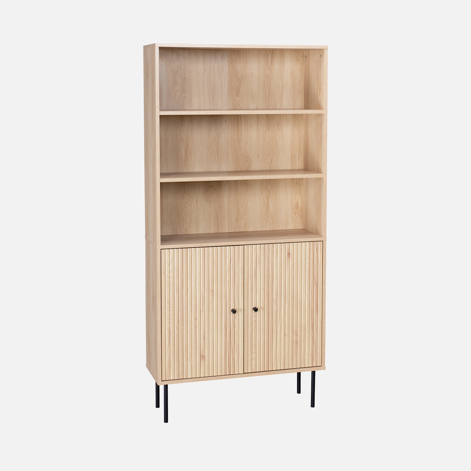 sweeek - Librería de madera y metal negro con 2 puertas , Braga , 29x80x170