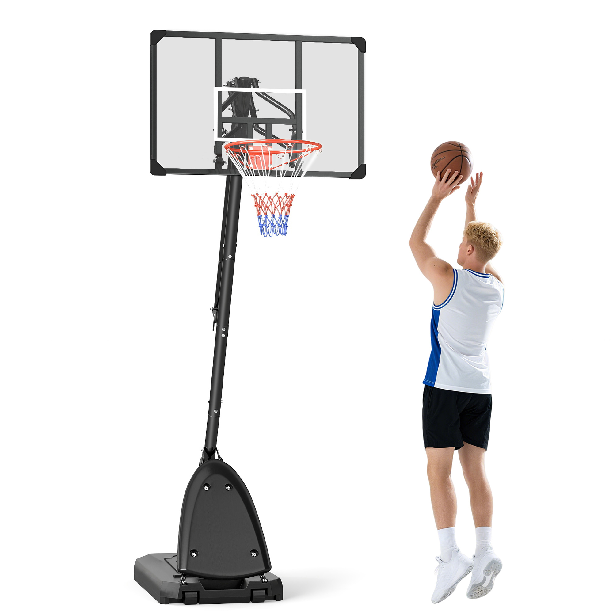 SPORTNOW Canasta de Baloncesto para Exterior Altura Ajustable 236-293 cm con Tablero de PC Aro de Baloncesto con Ruedas Base Rellenable para Adolescentes y Adulto Negro