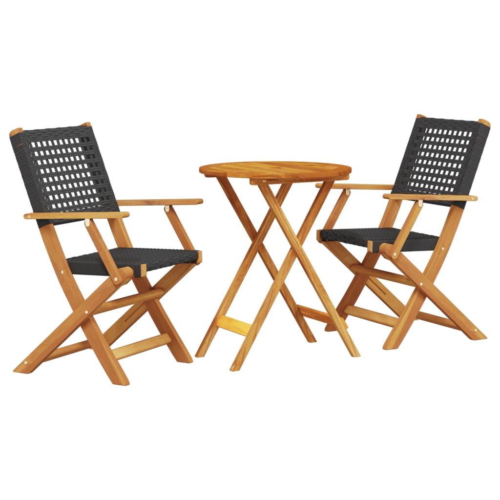 vidaXL Juego de bistro de 3 piezas ratán PE y madera maciza negro