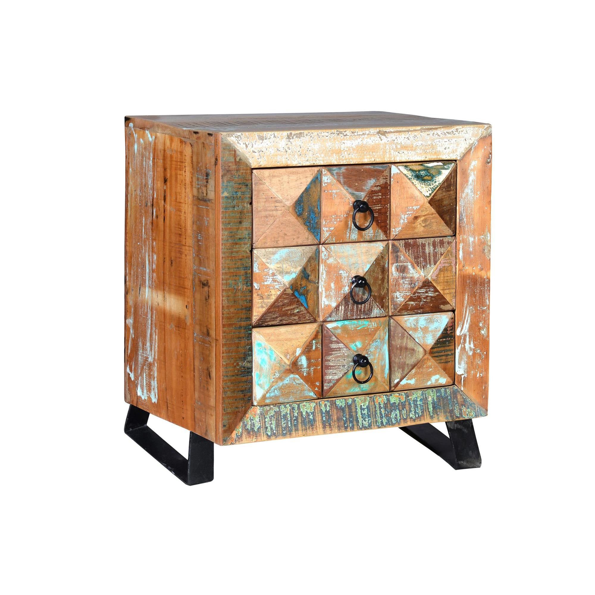 Mesita en madera maciza reciclada multicolor