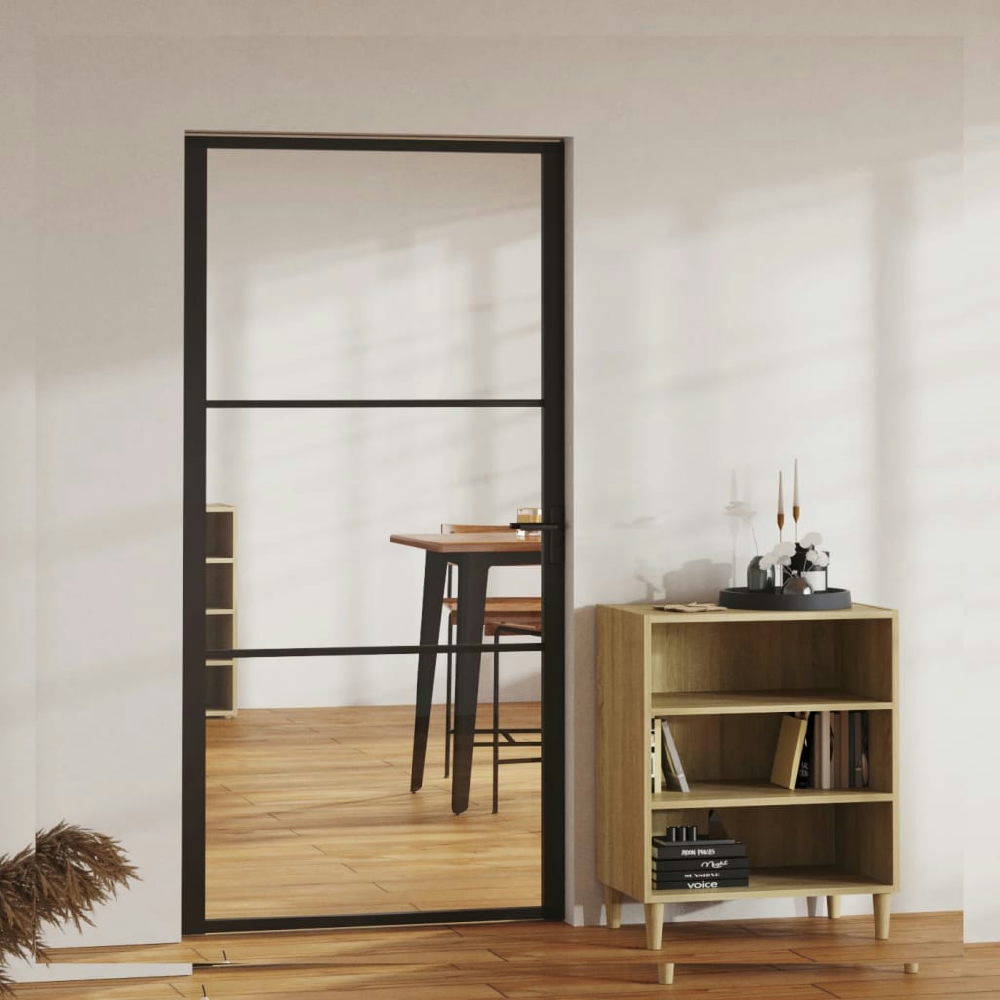 vidaXL PUERTA INTERIOR VIDRIO ESG Y ALUMINIO NEGRO 102,5X201,5 CM